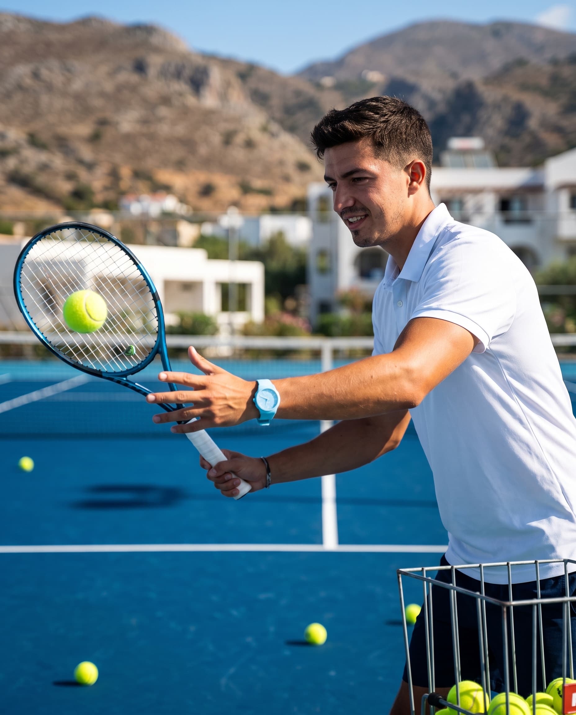 Mark Little mid-lesson on court